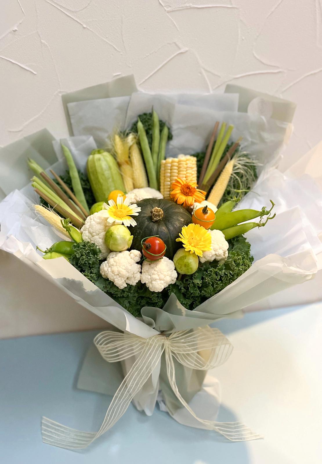 蔬菜花 - 淺色系南瓜蔬菜花 |母親節禮物 母親節花 蔬菜花束 蔬菜花 蔬菜花束訂購 蔬果花束 蔬菜花束香港 水果花束香港 水果花