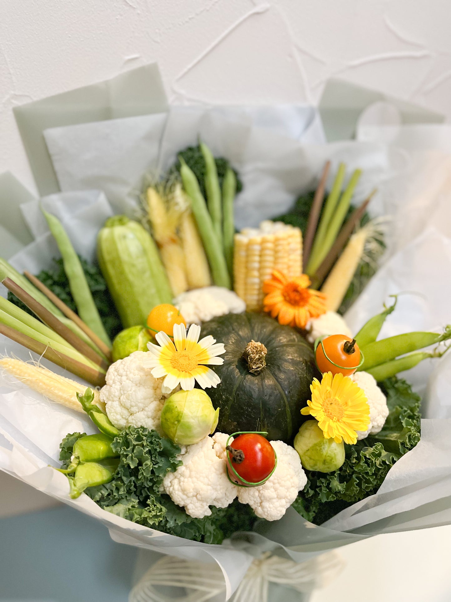 蔬菜花 - 淺色系南瓜蔬菜花 |母親節禮物 母親節花 蔬菜花束 蔬菜花 蔬菜花束訂購 蔬果花束 蔬菜花束香港 水果花束香港 水果花